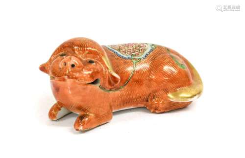 A Cantonese Porcelain Figure of a Lion Dog, 19th century, mo...