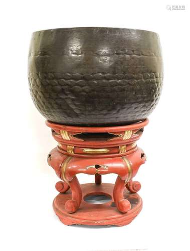 A Japanese Bronze Temple Gong, 19th century, of ovoid form, ...