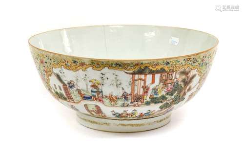 A Chinese Porcelain Punch Bowl, Qianlong, painted in famille...