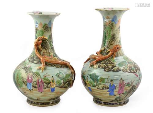 A Near Pair of Chinese Porcelain Celadon Ground Vases, 19th ...