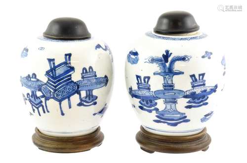 A Pair of Chinese Porcelain Ginger Jars, Kangxi, painted in ...