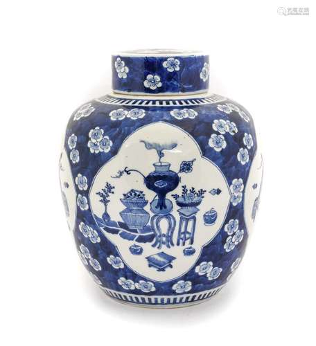 A Chinese Porcelain Jar and Cover, Kangxi reign mark, of ovo...