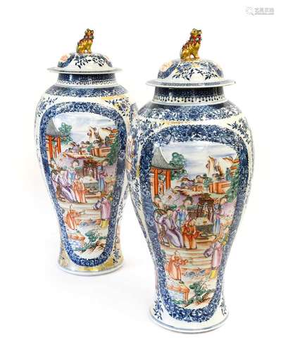 A Pair of Chinese Porcelain Baluster Vases and Covers, Qianl...