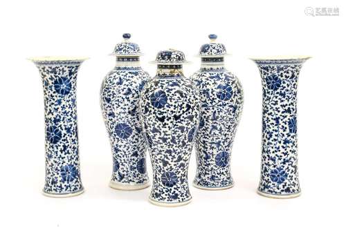 A Chinese Porcelain Five Piece Garniture, late 19th century,...