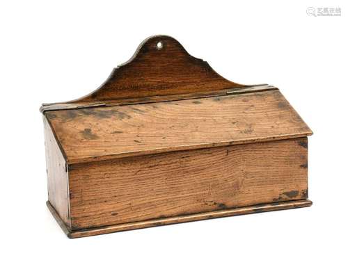 An Elm Candle Box, 18th century, of rectangular form with ar...