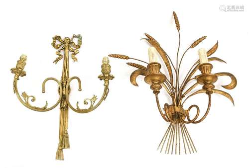 A Gilt Metal Twin-Light Wall Sconce, in George III style, wi...