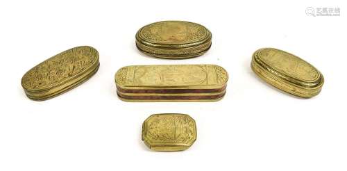 A Dutch Brass Tobacco Box, late 18th century, of oval form w...