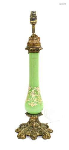 A Gilt Metal Mounted Green Glass Lamp Base, late 19th centur...