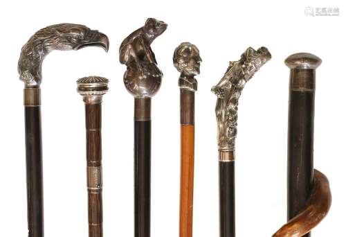 A White Metal Mounted Walking Stick, the ferrule London 1984...