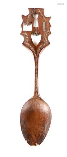 A Welsh Treen Love Spoon, 19th century, the shaped flat hand...