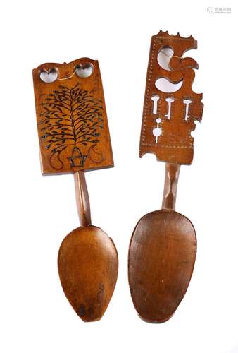 A Welsh Treen Love Spoon, 19th century, the rectangular broa...