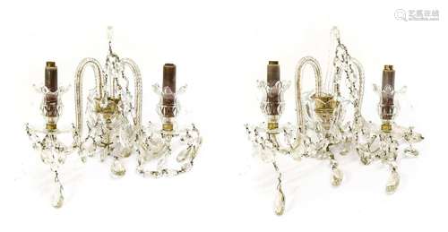 A Pair of Cut Glass Twin-Light Wall Sconces, in Georgian sty...