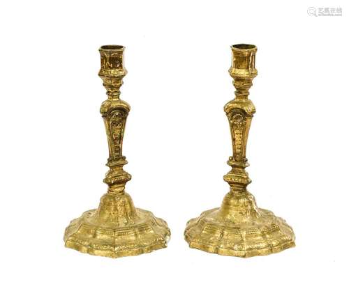 A Pair of Gilt Metal Candlesticks, in Louis XIV style, with ...