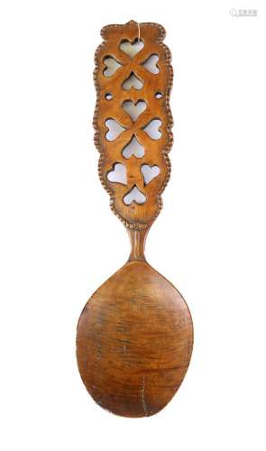 A Welsh Treen Love Spoon, early 19th century, the shaped bro...