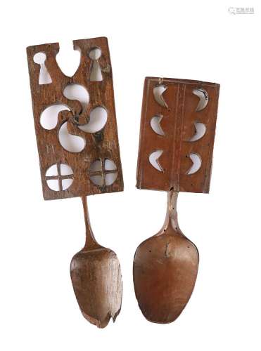 A Welsh Treen Love Spoon, 19th century, the broad rectangula...