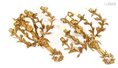 A Pair of Gilt Metal Five-Light Wall Sconces, in Louis XVI s...