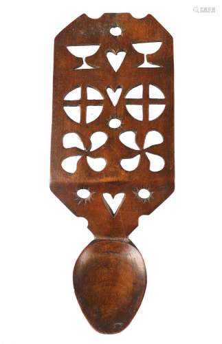 A Welsh Treen Love Spoon, early 19th century, the broad hand...