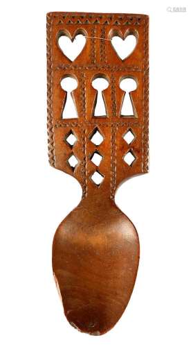 A Welsh Treen Love Spoon, early 19th century, the rectangula...