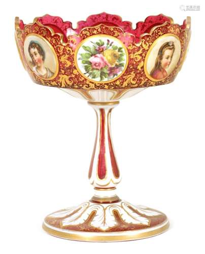 A GOOD 19TH CENTURY BOHEMIAN WHITE OPAQUE OVERLAID RUBY GLAS...