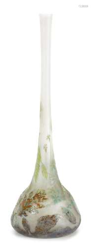 A DAUM NANCY ART NOVEAU CAMEO GLASS BULBOUS VASE WITH LONG T...