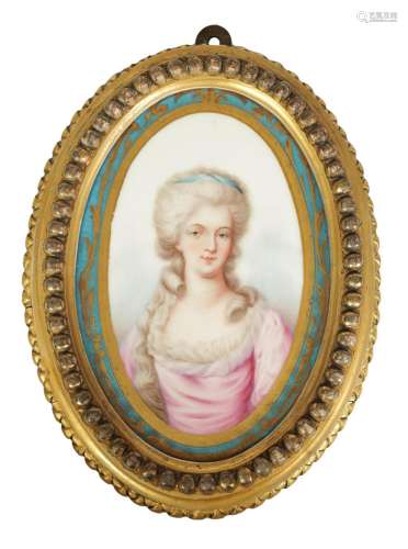 A 19TH CENTURY FRENCH SEVRES STYLE OVAL PORCELAIN PANEL