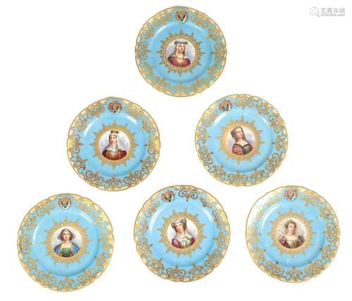 A SET OF SIX SEVRES STYLE PORCELAIN CABINET PLATES