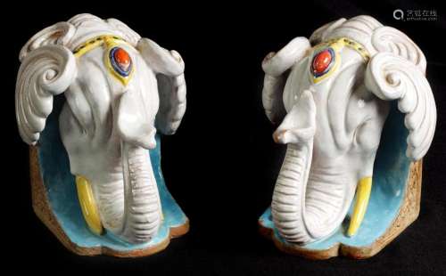 A STYLISH PAIR OF 19TH CENTURY FRENCH MAJOLICA BOOKENDS FORM...