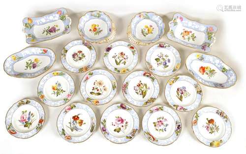 A FINE EARLY 19TH CENTURY SPODE 18 PIECE BOTANICAL DESSERT S...