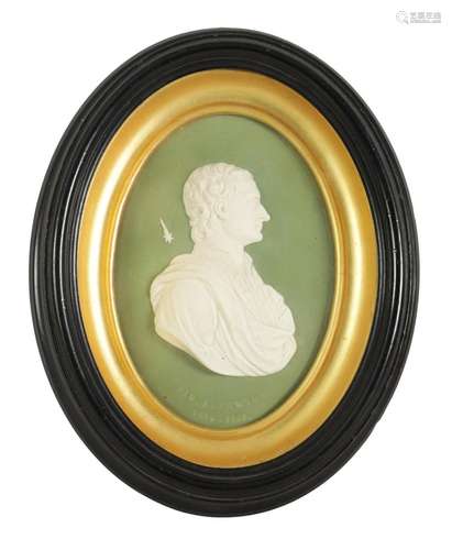 A LATE 18TH CENTURY SAGE GREEN WEDGWOOD PORTRAIT PLAQUE