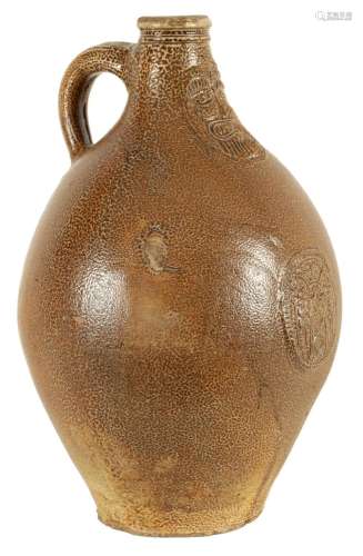 A 17TH CENTURY GERMAN STONEWARE BELLARMINE