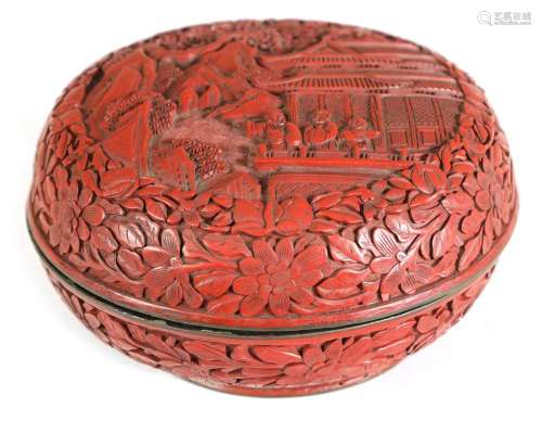 A 19TH CENTURY CHINESE CINNABAR BOX AND COVER