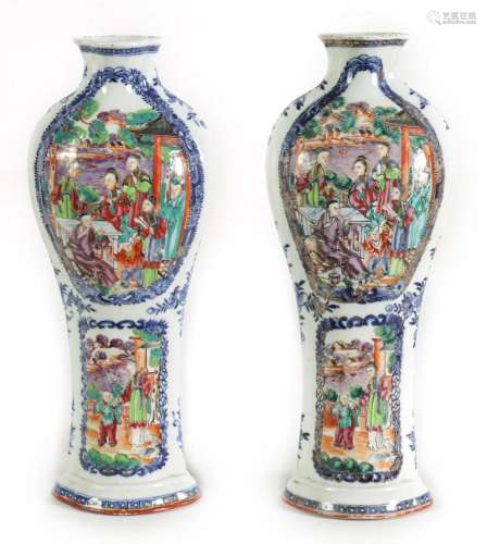 A PAIR OF LATE 18TH CENTURY CHINESE EXPORT POLYCHROME VASES