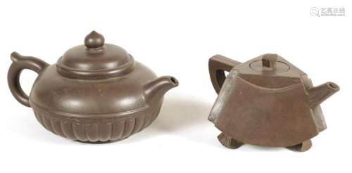 TWO 19TH CENTURY CHINESE BROWN CLAY SMALL TEAPOTS