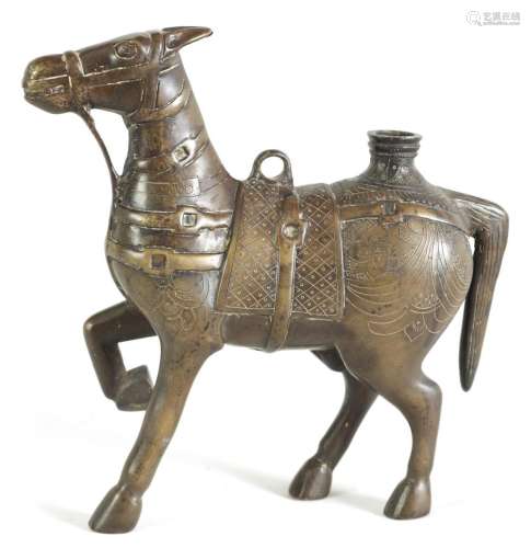 AN EARLY CHINESE BRONZE CENSER MODELLED AS A HORSE