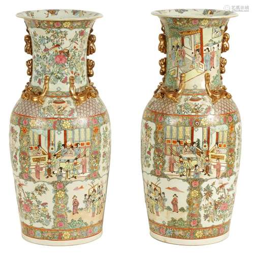 A LARGE PAIR OF CHINESE FAMILLE ROSE HALL VASES