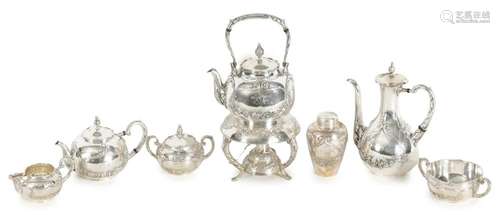 A FINE JAPANESE MEIJI PERIOD SEVEN PIECE SILVER TEASET SIGNE...