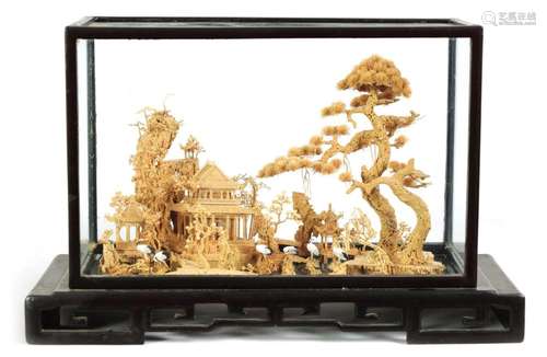 A GOOD 19TH CENTURY CHINESE EXPORT CORK CARVING DIORAMA