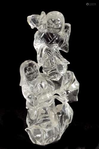 A CHINESE ROCK CRYSTAL DOUBLE FIGURE STANDING STATUETTE