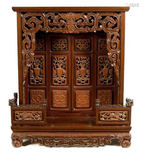 A 20TH CENTURY CHINESE HARDWOOD SIDE CABINET