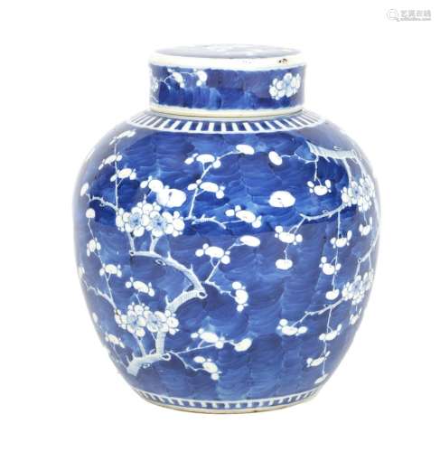 A 19TH CENTURY CHINESE BLUE AND WHITE PRUNUS BLOSSOM GINGER ...