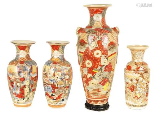 A COLLECTION OF FOUR JAPANESE KYOTO SATSUMA VASES