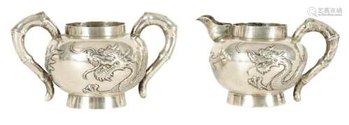 A 19TH CENTURY CHINESE SILVER CREAM JUG AND SUGAR BOWL