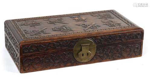 A 19TH CENTURY CHINESE HARDWOOD SHALLOW BOX