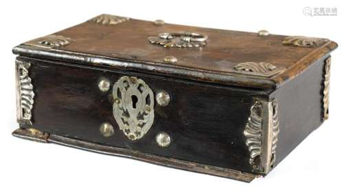 AN EARLY 18TH CENTURY DUTCH EAST INDIES EBONY AND SILVER MOU...
