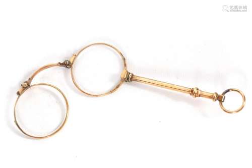 A CASED PAIR OF EARLY 19TH CENTURY GOLD METAL FOLDING LORGNE...