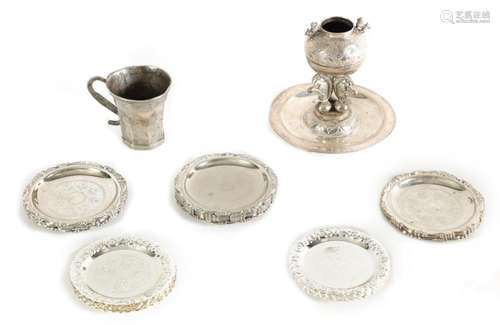 TWO PIECES OF SPANISH COLONIAL SILVER METAL CUPS