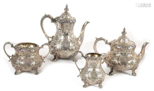 A VICTORIAN FOUR PIECE SILVER TEA SERVICE