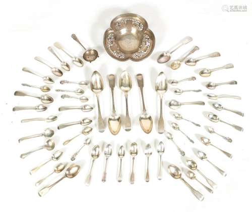 A LARGE COLLECTION OF GEORGIAN AND LATER SILVER FLATWARE