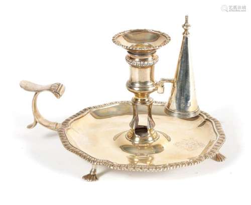 AN EARLY GEORGE III SILVER CHAMBER CANDLESTICK