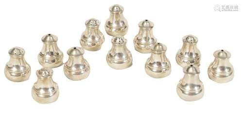 A SET OF SIX PAIRS OF 20TH CENTURY SILVER HUNT DINNER CRUETS